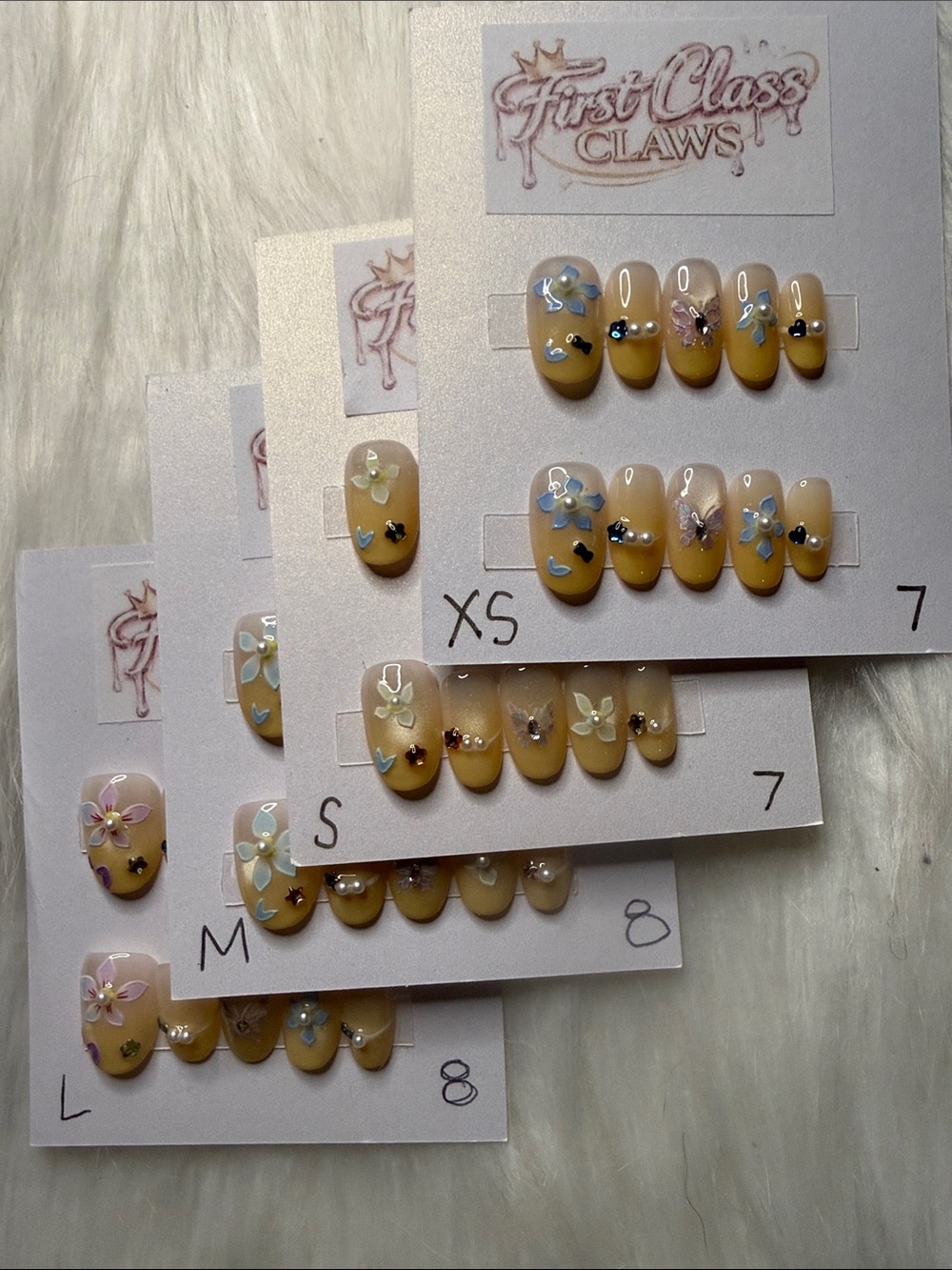 Yellow Floral Press-On Nails with Pearl Accents